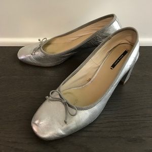 Silver Zara Heeled Ballet Flats Size 9
